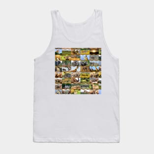 African Wildlife Collage Wave Lines Brown Tank Top